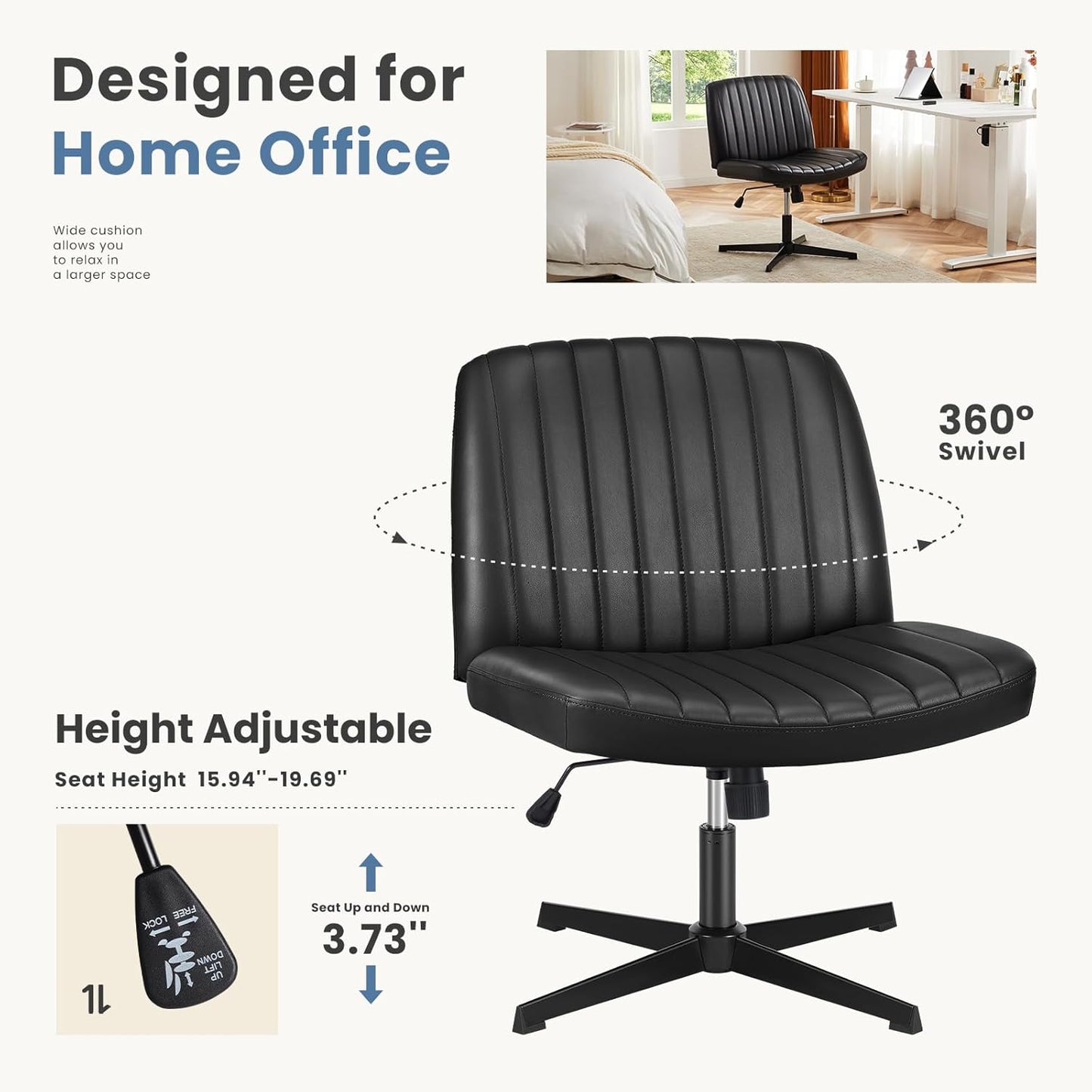 DUMOS Criss Cross Chair Legged Office Wide Comfy Desk Seat