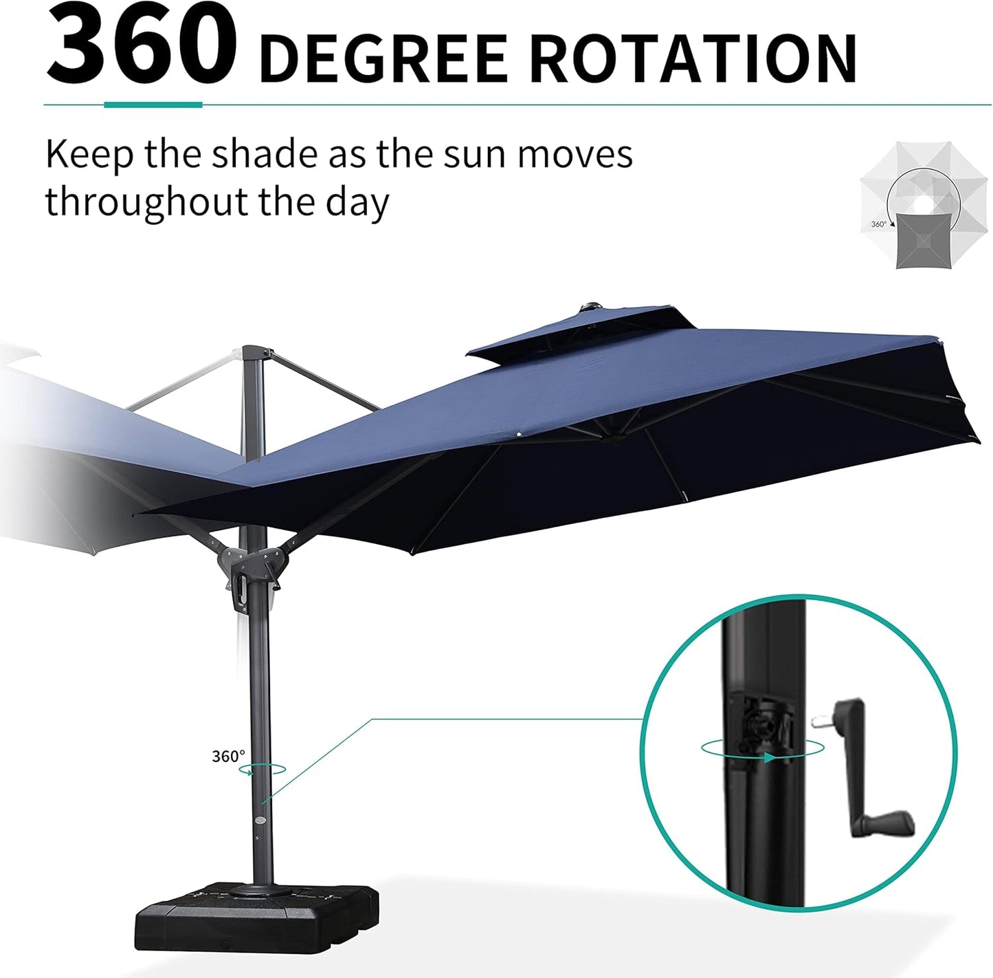 12ft Patio Umbrella with Base Large Outdoor Square Umbrella