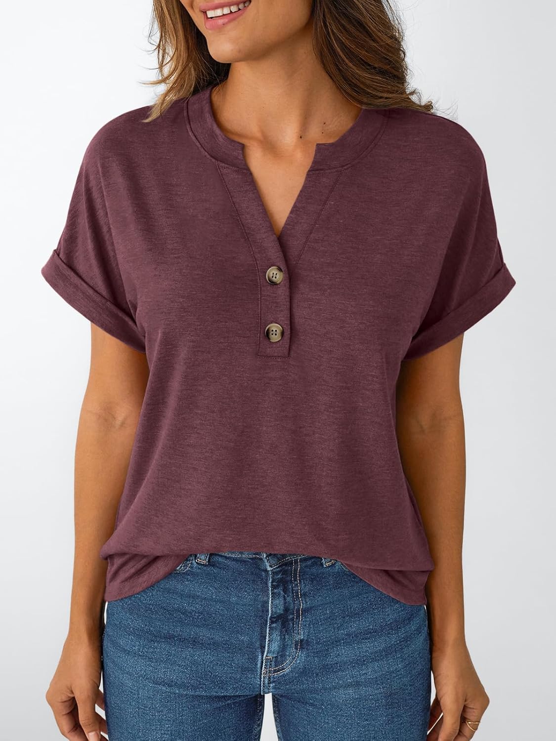 Women's Short Sleeve Shirts Henley Dressy Casual Summer Tops