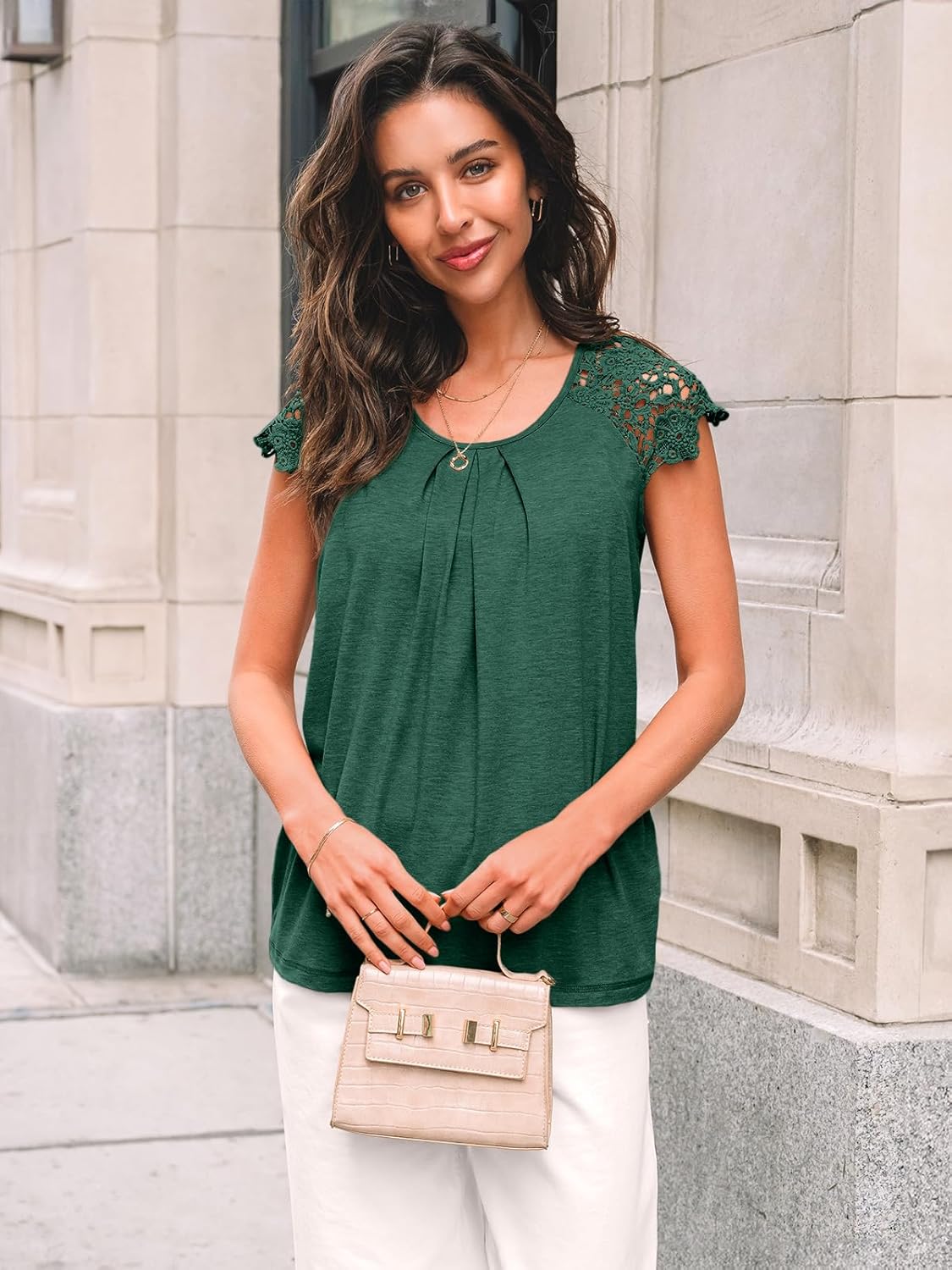 Womens Lace Tops Pleated Short Sleeve Shirts Summer