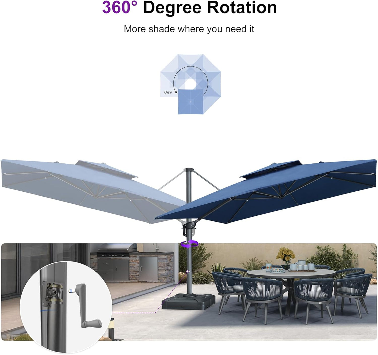 12ft Patio Umbrella with Base Large Outdoor Square Umbrella