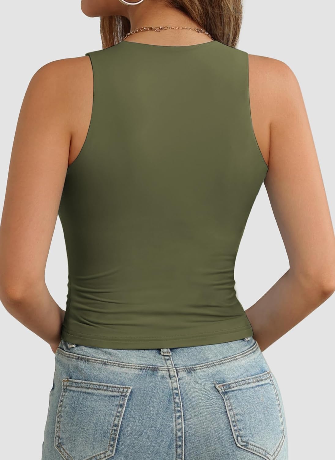 Womens Double Lined Crop Tank Tops Casual Basic Shirts Sleeveless Tops