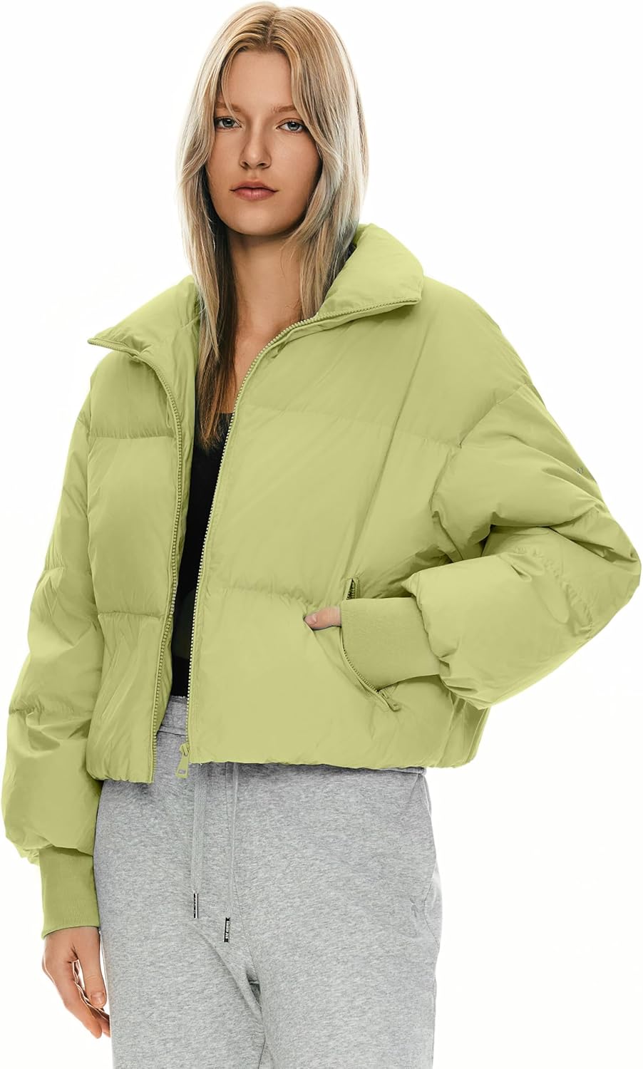 Womens Winter Oversized Cropped Puffer Jacket Zip Up Short Down Coat