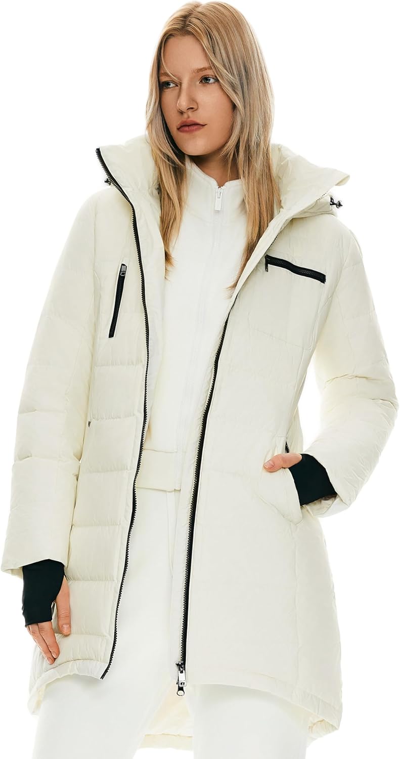Womens Long Winter Down Jacket Hooded Quilted Puffer Coat Slim Fit Warm Outerwear
