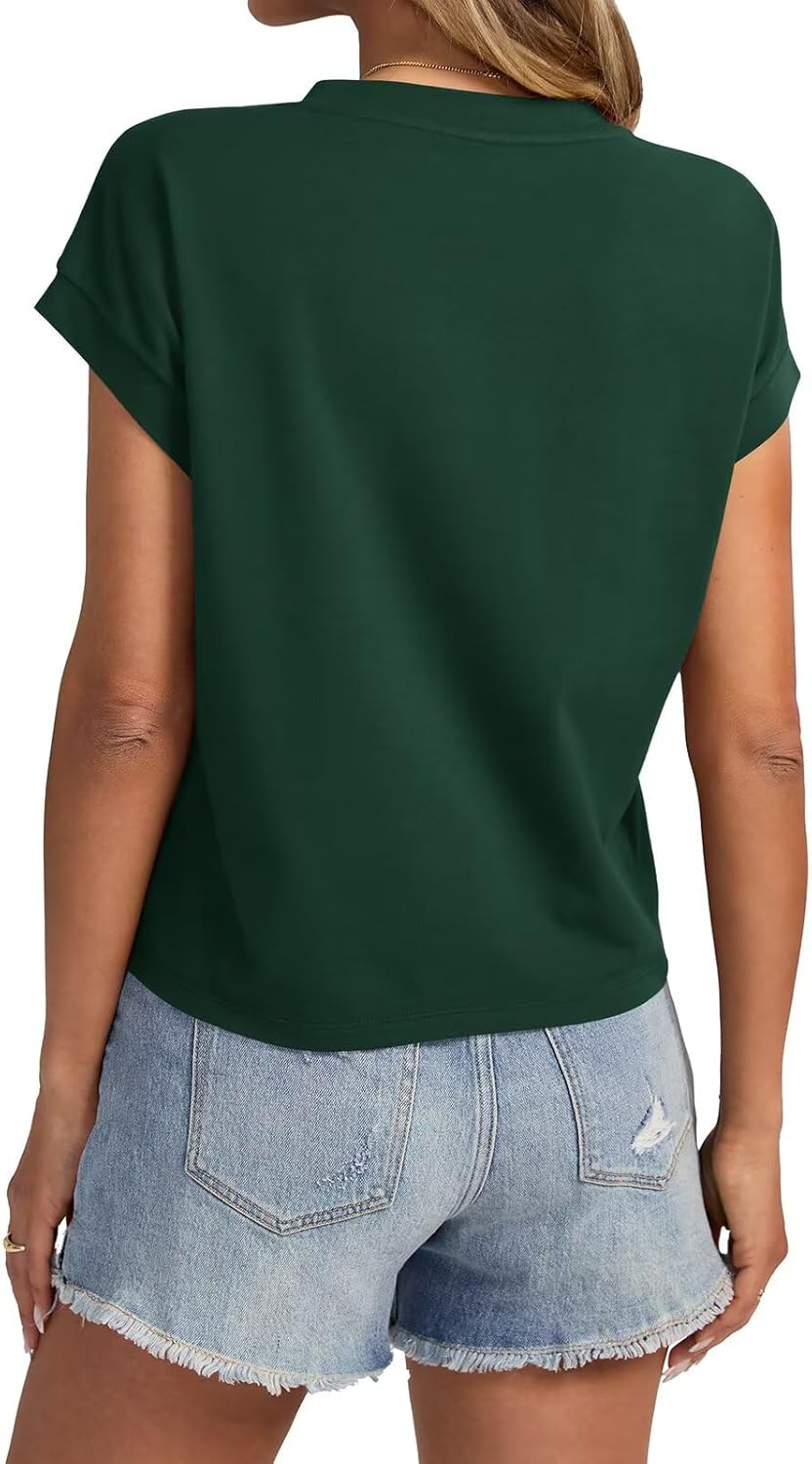 Womens Cap Sleeve Crop Tops Cotton T Shirts