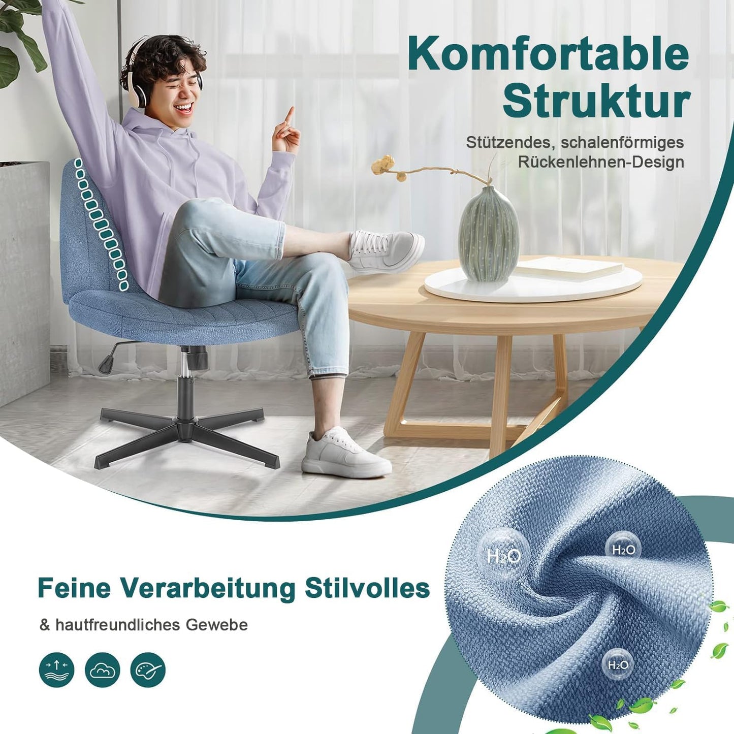 DUMOS Criss Cross Chair Legged Office Wide Comfy Desk Seat