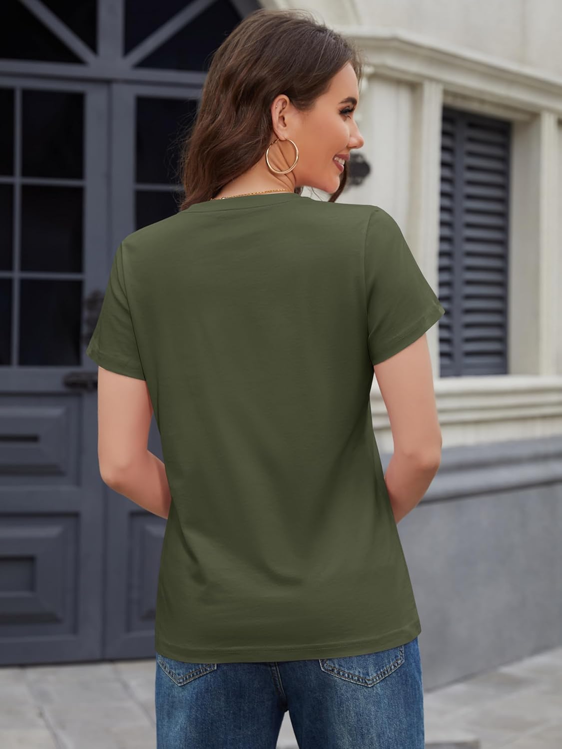 Women's Cotton T-Shirts Short-Sleeve Shirts Crew-Neck Tops