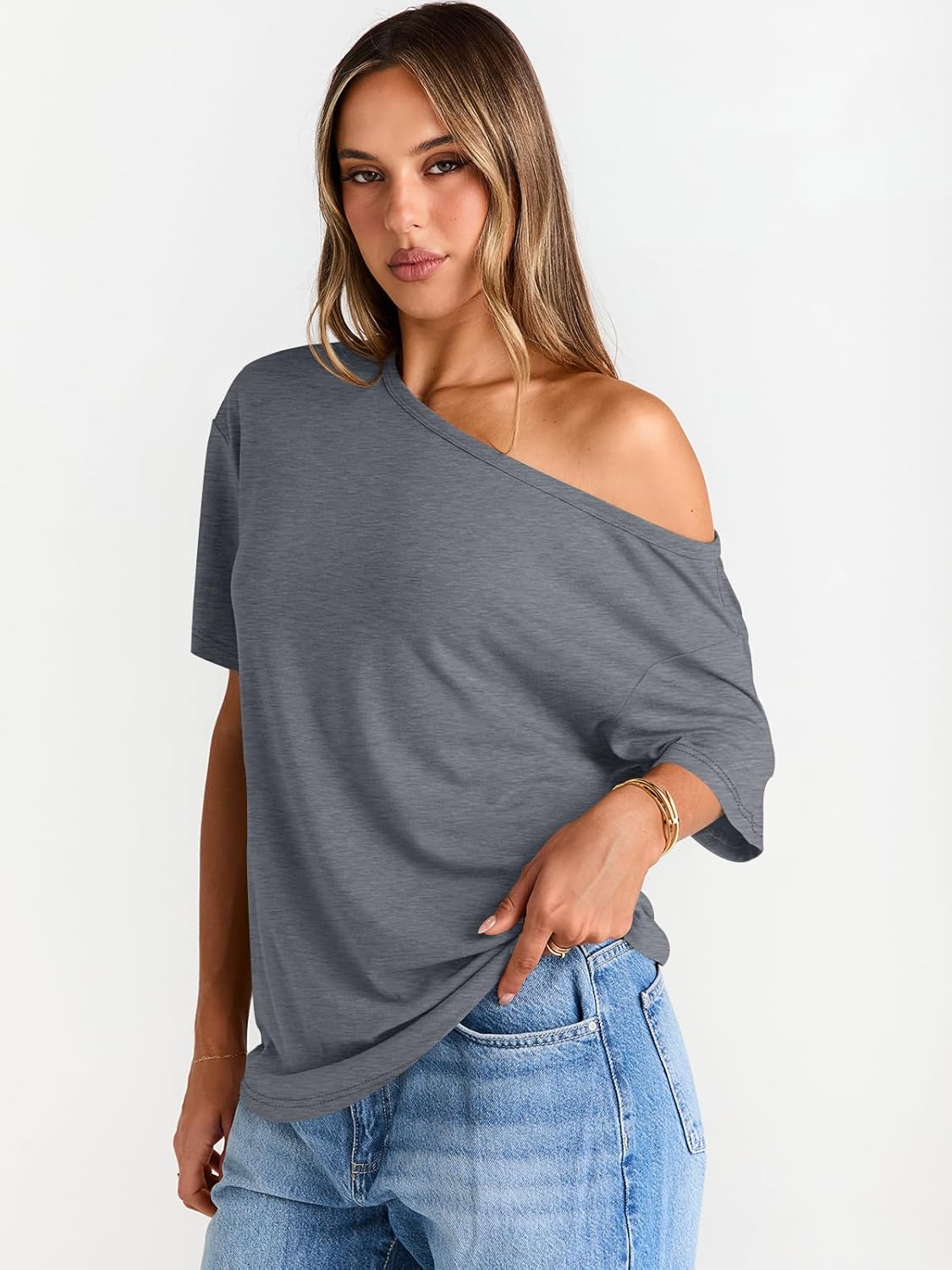 Womens Off The Shoulder Tops Oversized T-Shirts