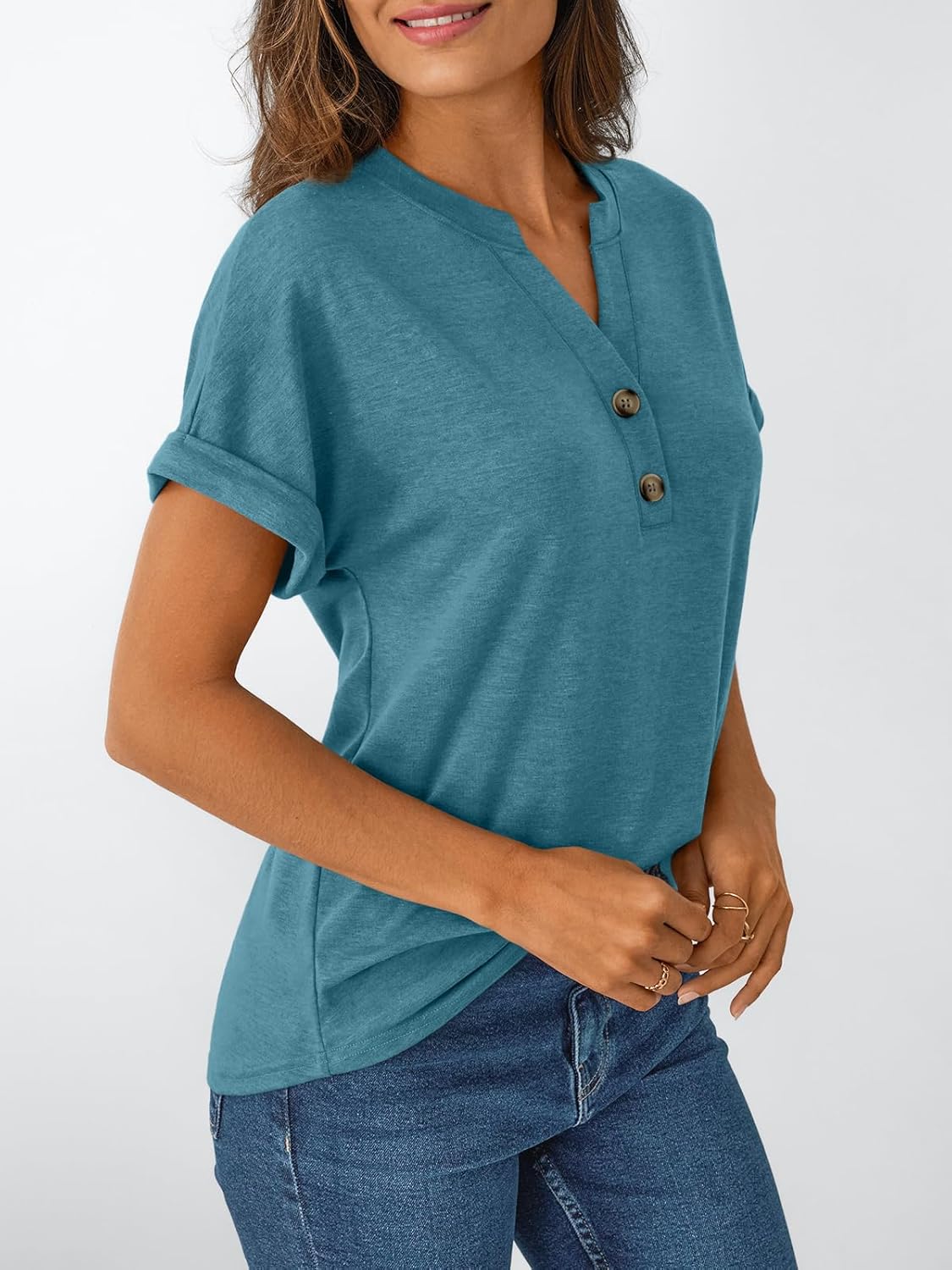 Women's Short Sleeve Shirts Henley Dressy Casual Summer Tops