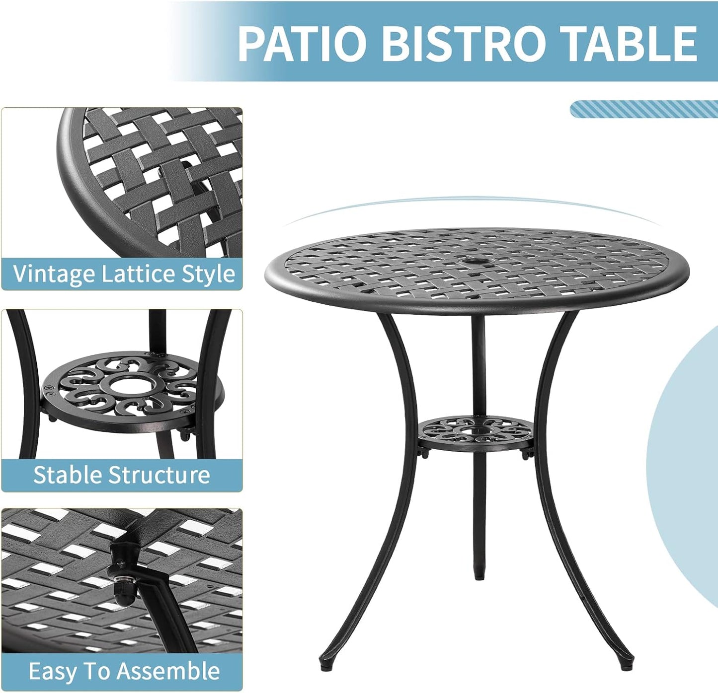Patio Bistro Set 3 Piece Outdoor Cast Aluminum Outdoor Bistro Table