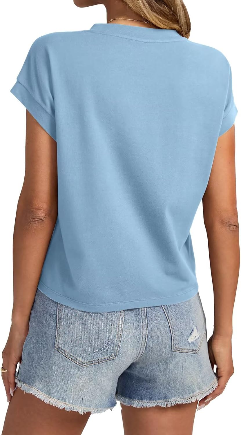 Womens Cap Sleeve Crop Tops Cotton T Shirts
