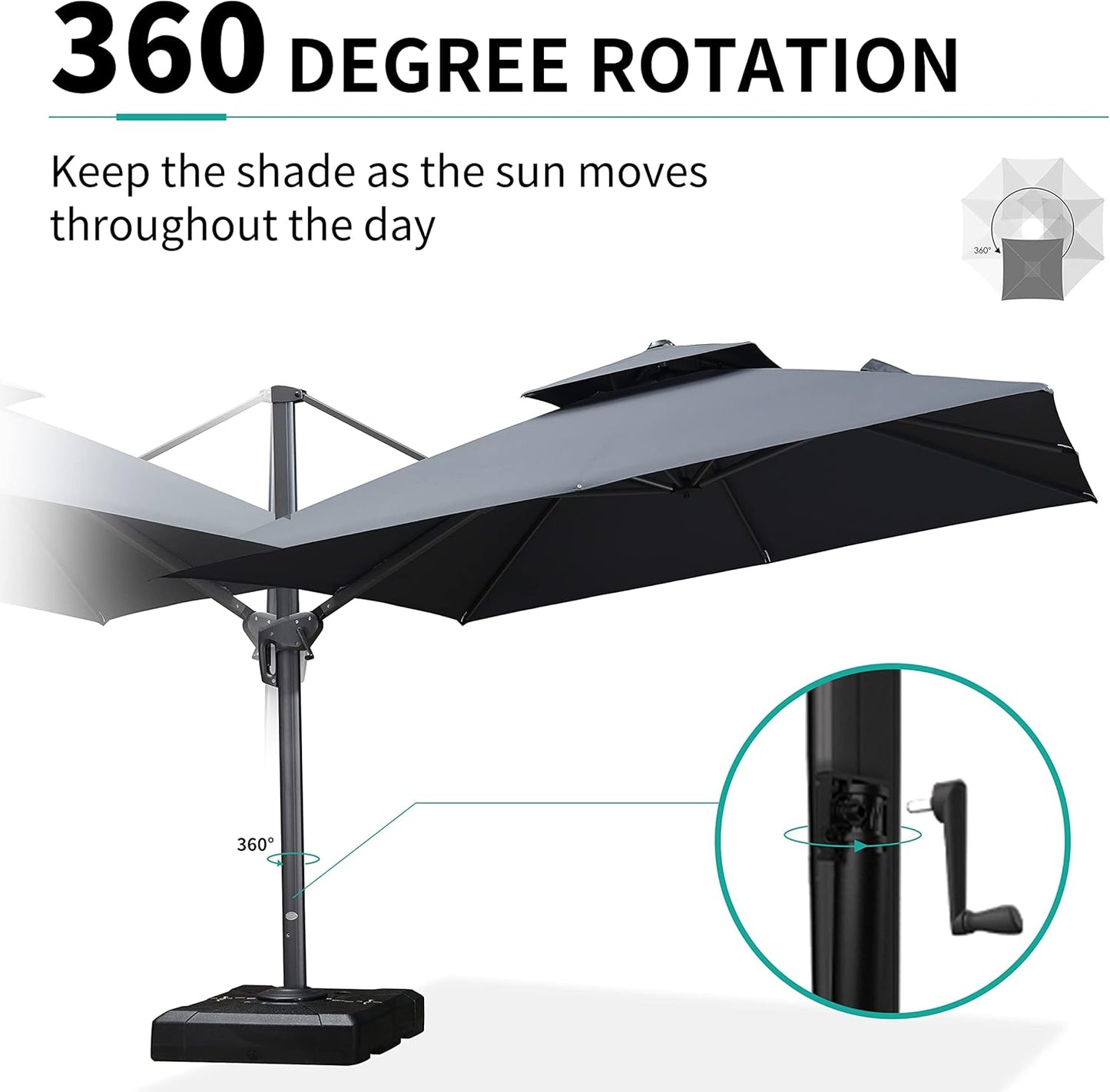 12ft Patio Umbrella with Base Large Outdoor Square Umbrella
