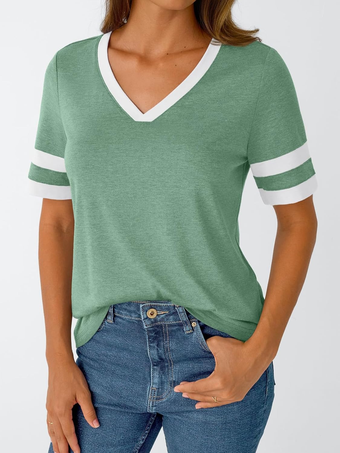 Women's Short Sleeve V Neck T Shirts Trendy Casual Spring Tops