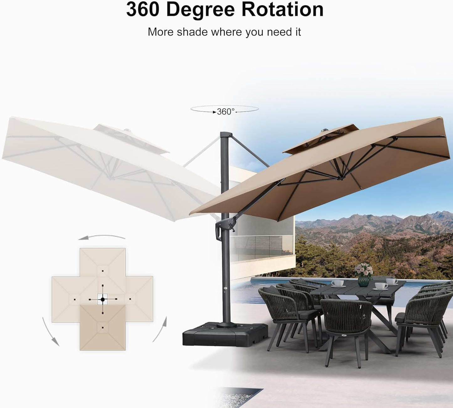 12ft Patio Umbrella with Base Large Outdoor Square Umbrella