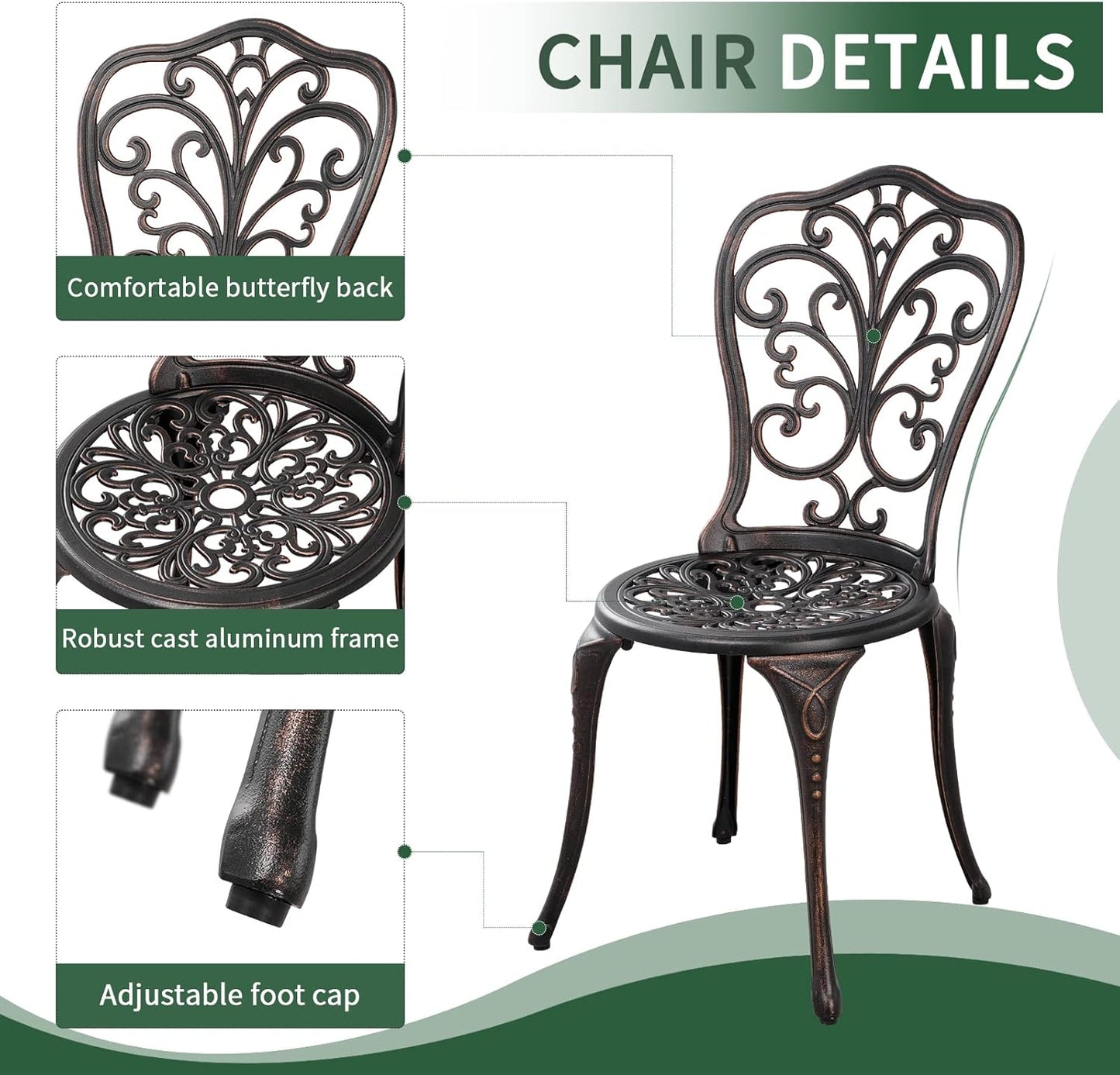 Patio Bistro Set 3 Piece Outdoor Cast Aluminum Outdoor Bistro Table