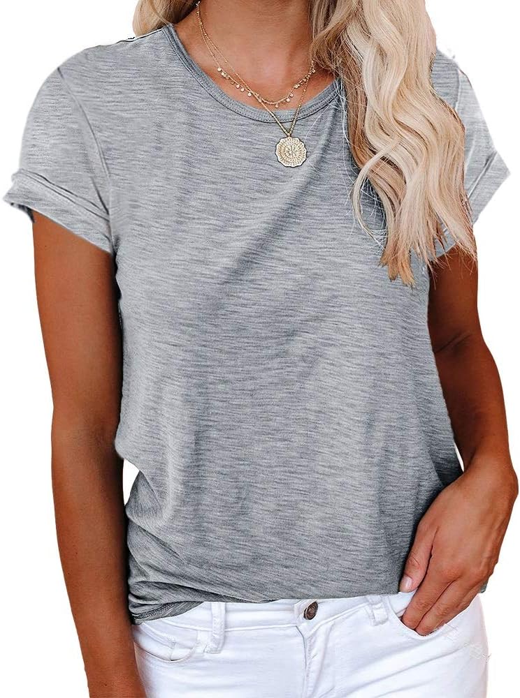 Women's Short Sleeve Shirts Crewneck Loose Casual Summer Basic Tees Tops