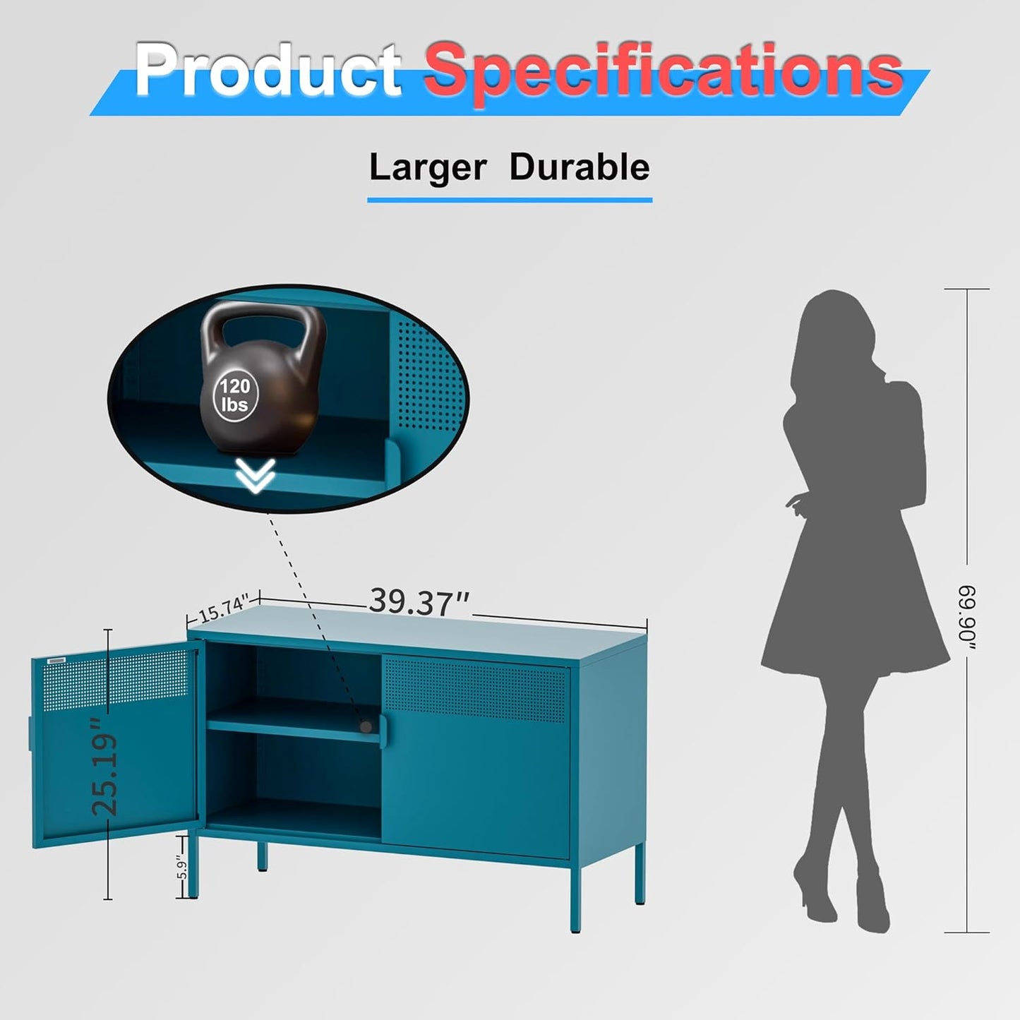 2 Door Storage Sideboard Metal Storage Cabinet with 2 Adjustable Shelf