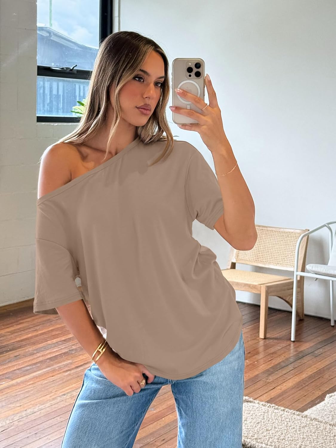 Womens Off The Shoulder Tops Oversized T-Shirts