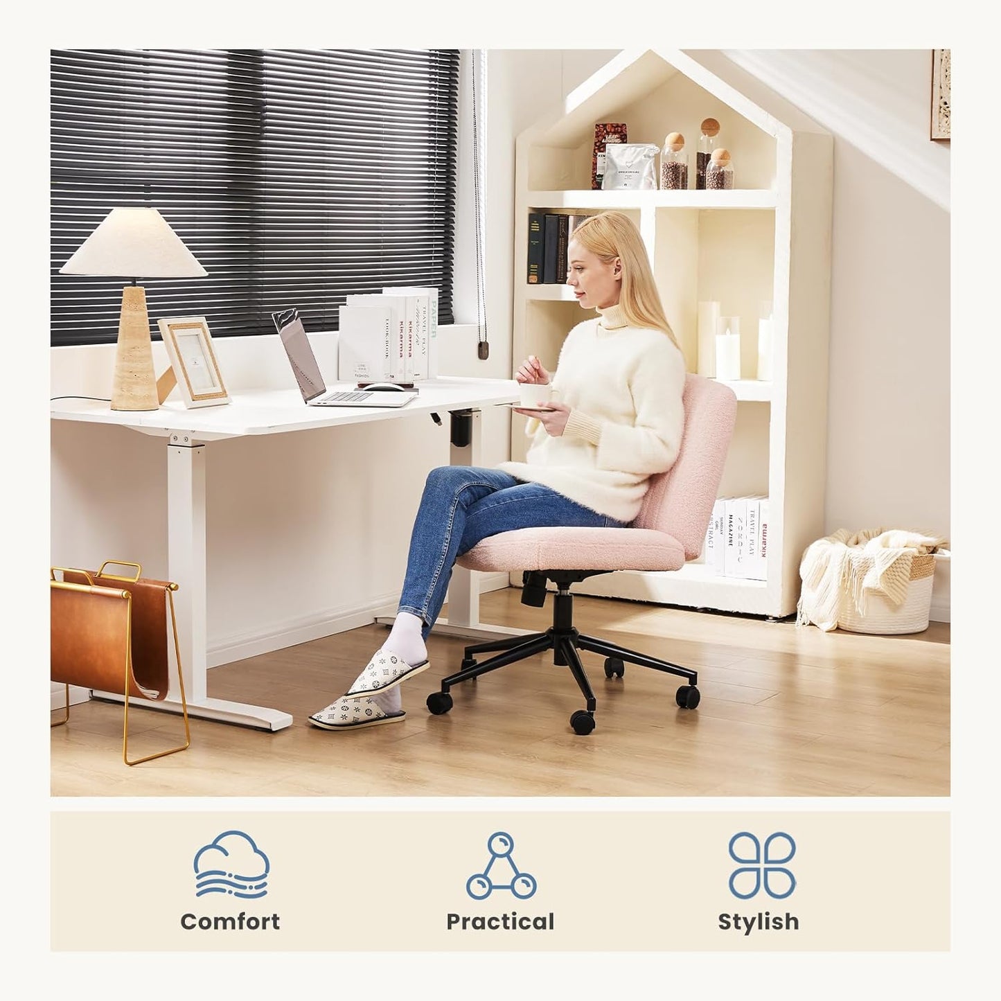 DUMOS Criss Cross Chair Legged Office Wide Comfy Desk Seat