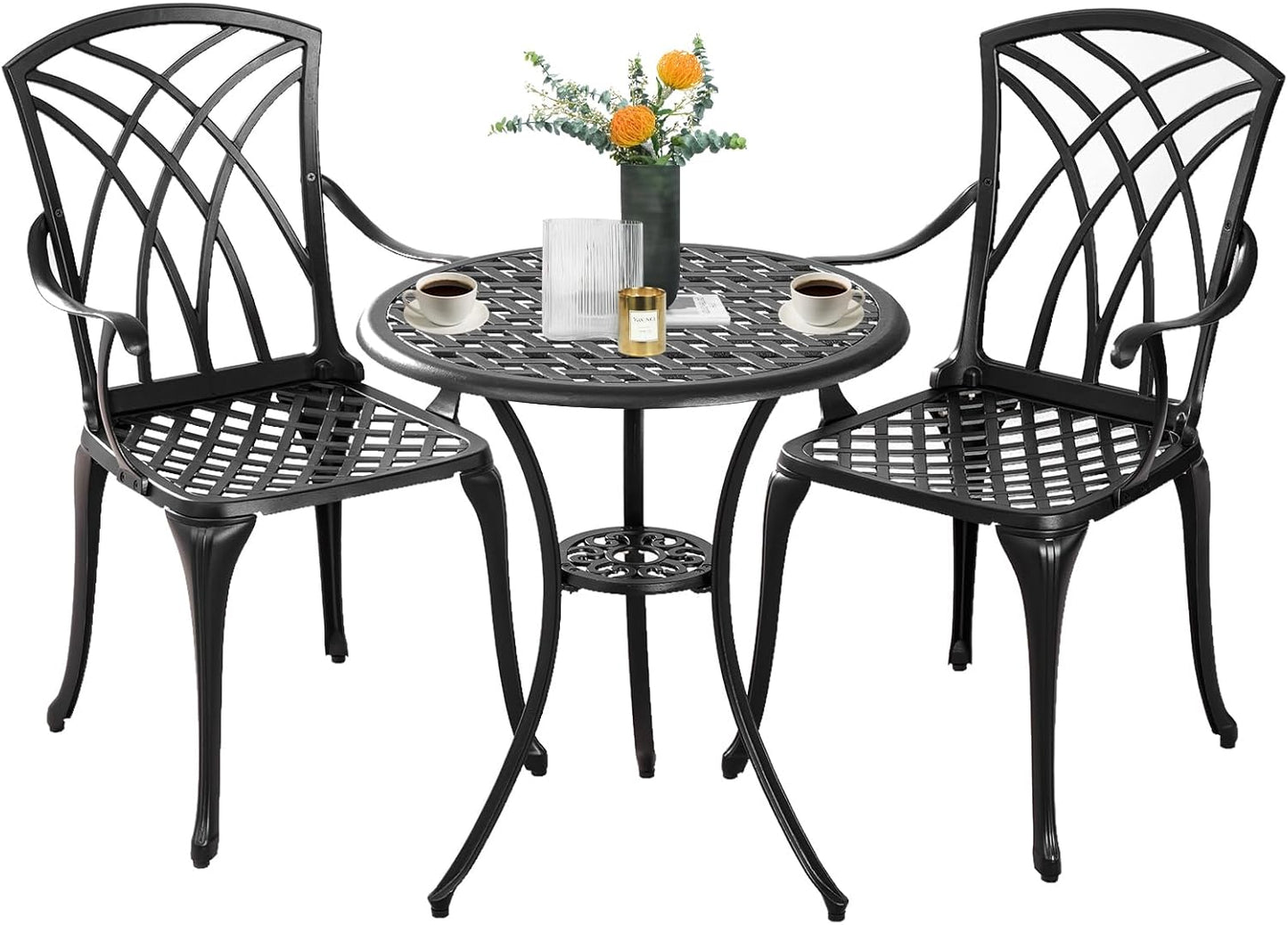 Patio Bistro Set 3 Piece Outdoor Cast Aluminum Outdoor Bistro Table