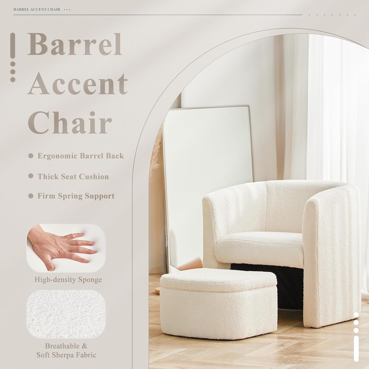 COLAMY Upholstered Velvet Barrel Accent Chair with Storage Ottoman