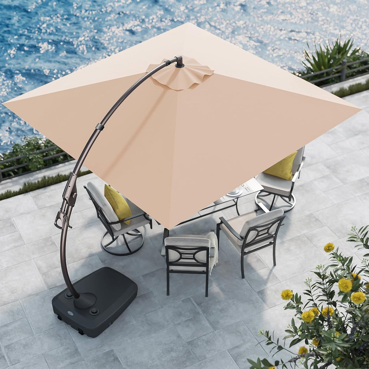 12FT Outdoor Offset Cantilever Umbrella with Base Champagne