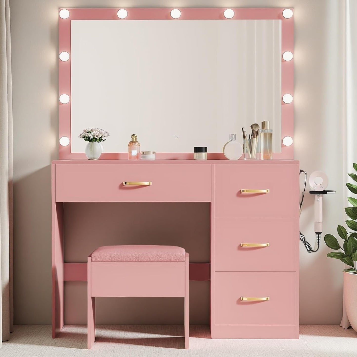 YITAHOME Vanity Desk Set with Large 35" LED Mirror and Lights