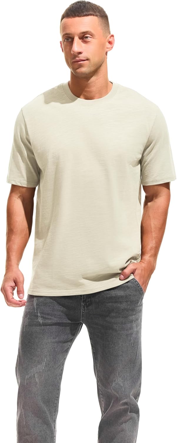 Cotton Loose Fit Thick T-Shirt Heavy Weight Crewneck Tees for Men