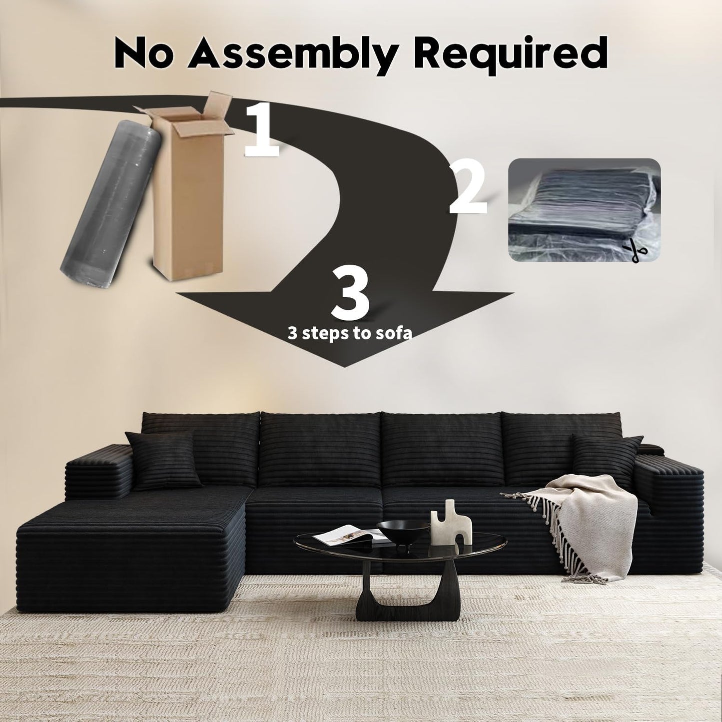 107.5" Cloud Modular Sectional Sofa with 1 Ottoman