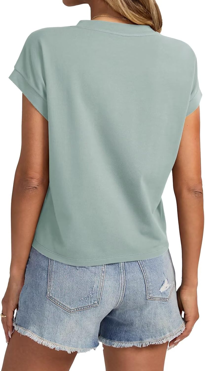 Womens Cap Sleeve Crop Tops Cotton T Shirts