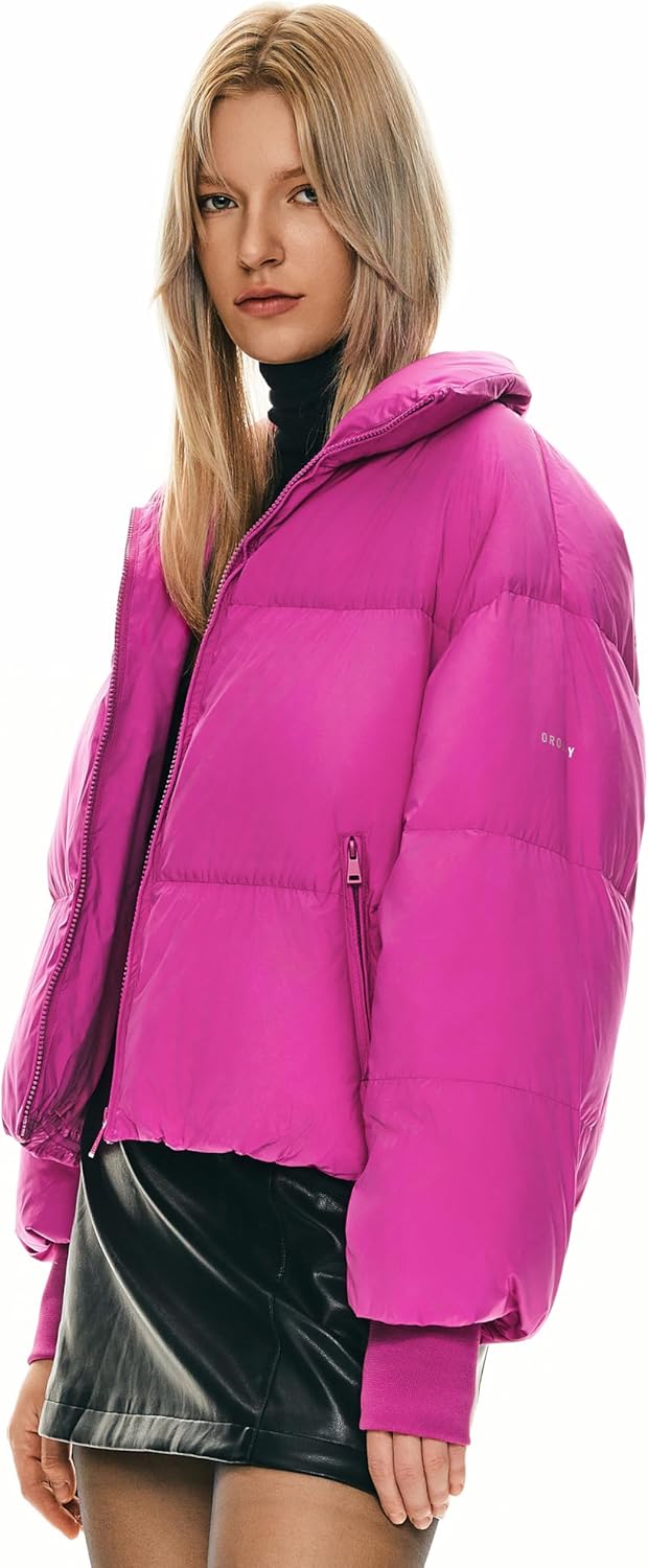 Womens Winter Oversized Cropped Puffer Jacket Zip Up Short Down Coat