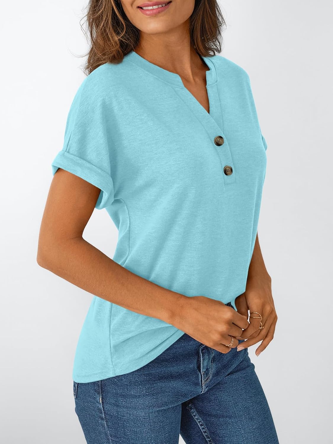 Women's Short Sleeve Shirts Henley Dressy Casual Summer Tops