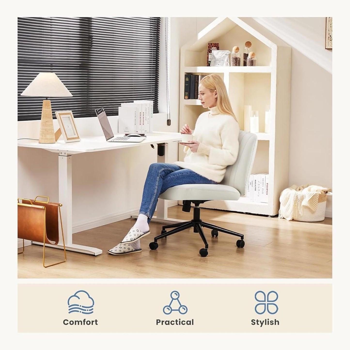 DUMOS Criss Cross Chair Legged Office Wide Comfy Desk Seat