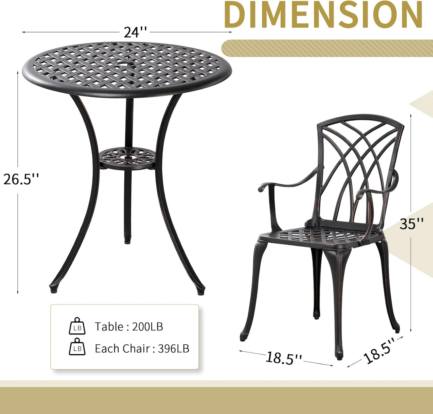 Patio Bistro Set 3 Piece Outdoor Cast Aluminum Outdoor Bistro Table