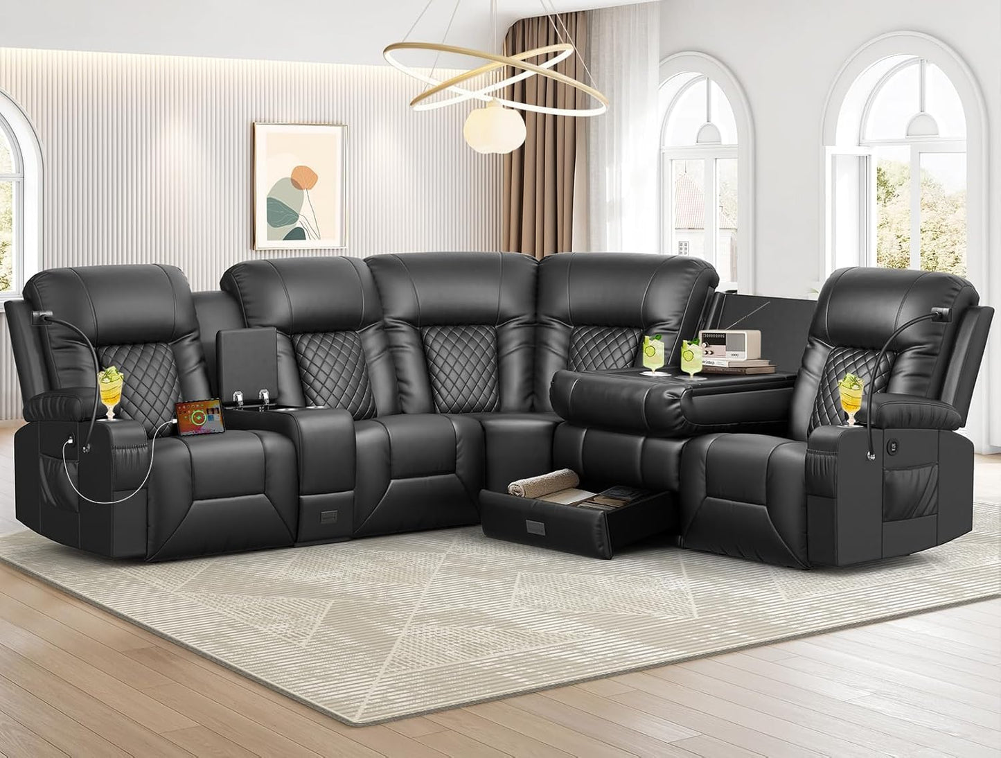 YONISEE 3 Seat Recliner Sofa, Large Reclining Sofa with Storage Console, Manual Reclining Chair with USB Ports, 2 Cell Phone Holder, 3 Seater Loveseat Recliner Couch for Living Room