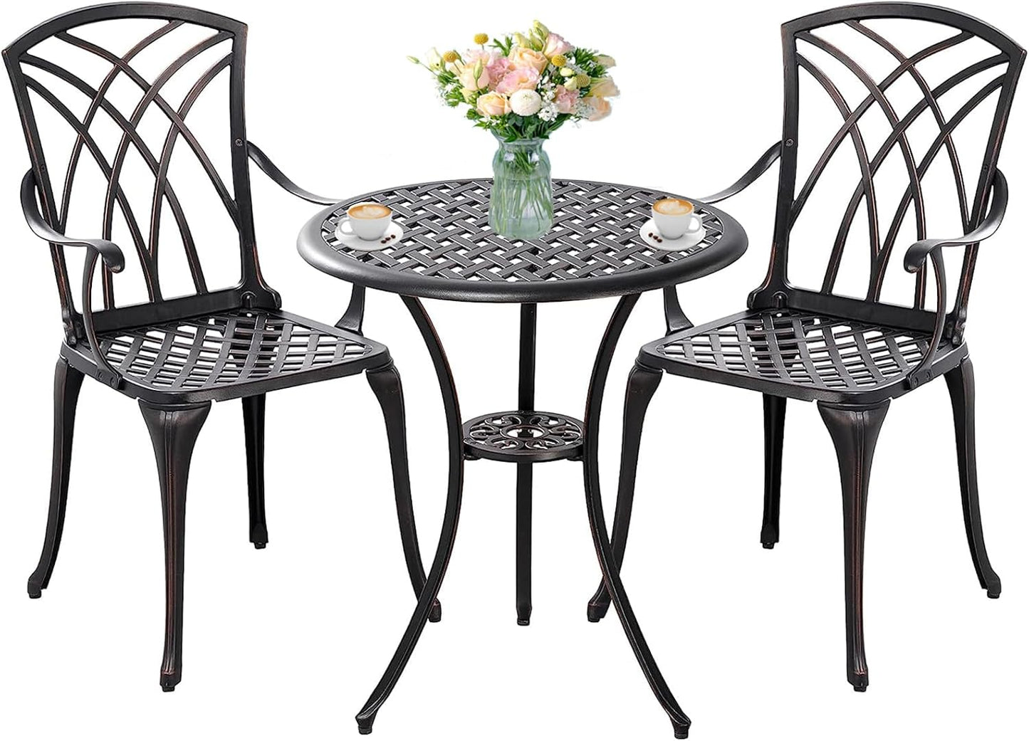 Patio Bistro Set 3 Piece Outdoor Cast Aluminum Outdoor Bistro Table