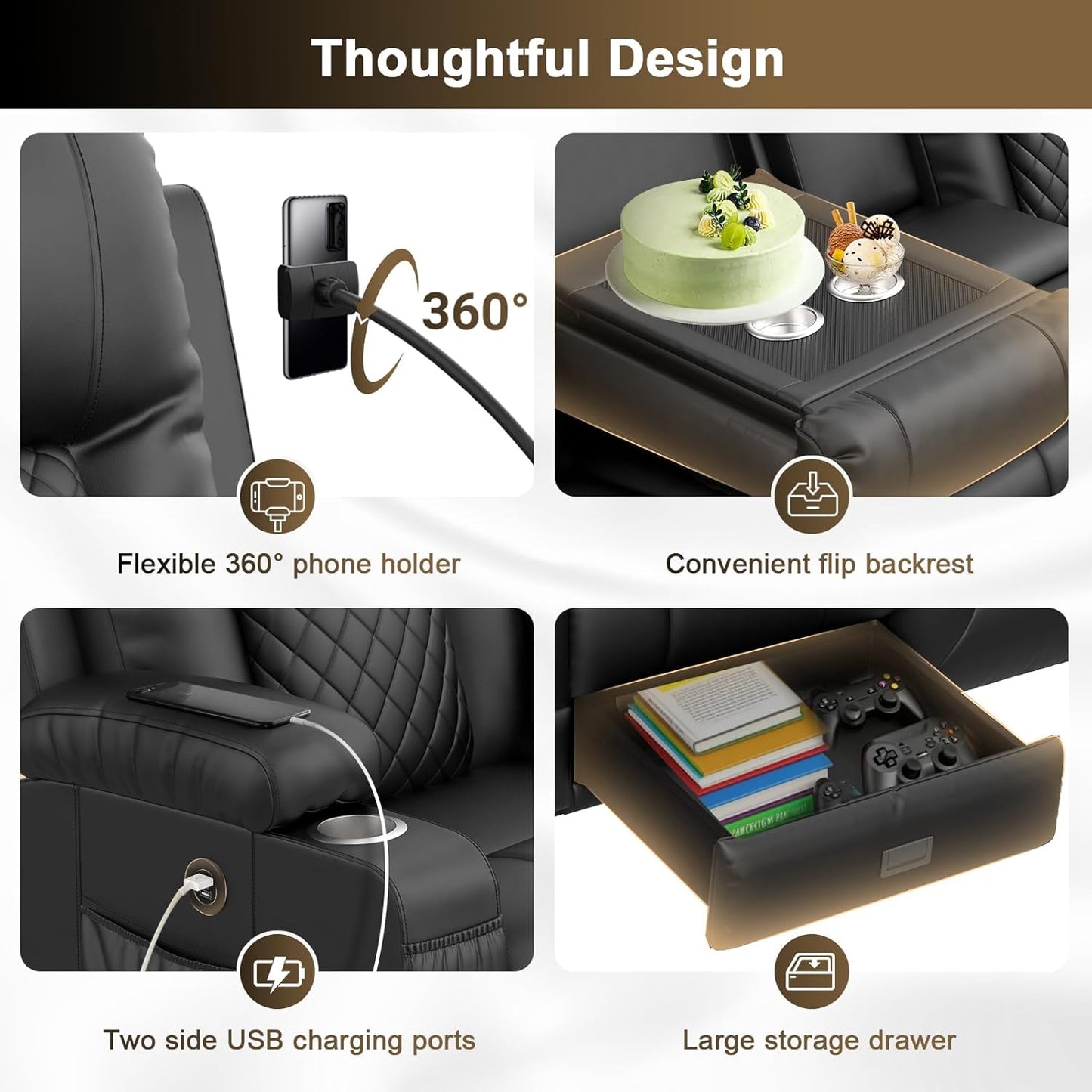 YONISEE 3 Seat Recliner Sofa, Large Reclining Sofa with Storage Console, Manual Reclining Chair with USB Ports, 2 Cell Phone Holder, 3 Seater Loveseat Recliner Couch for Living Room