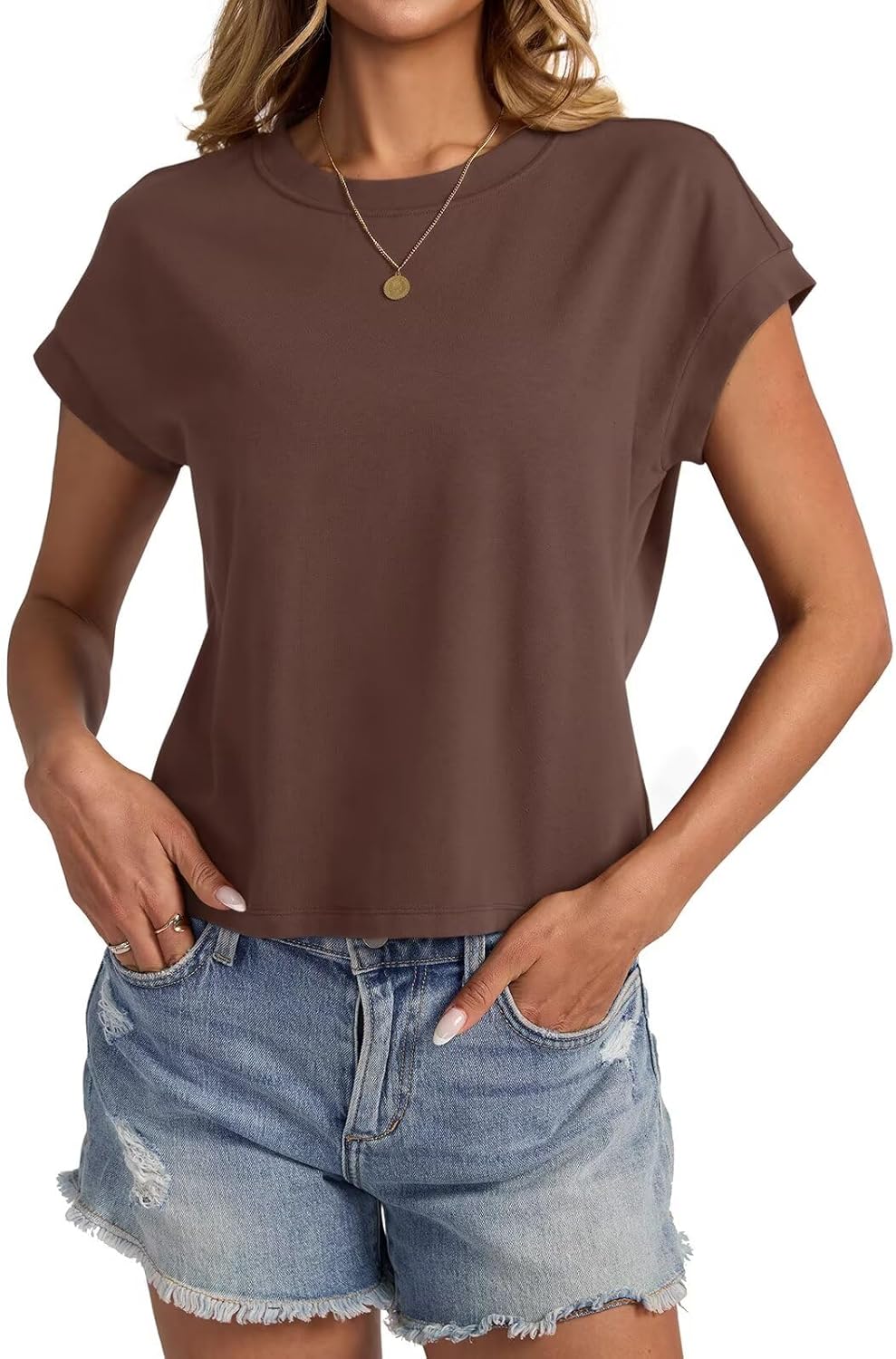 Womens Cap Sleeve Crop Tops Cotton T Shirts