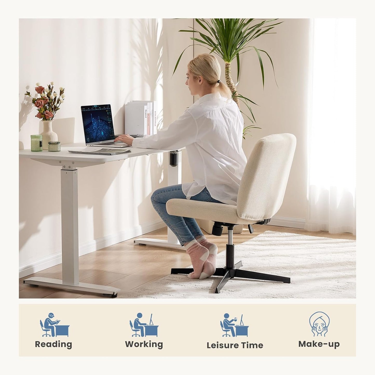 DUMOS Criss Cross Chair Legged Office Wide Comfy Desk Seat
