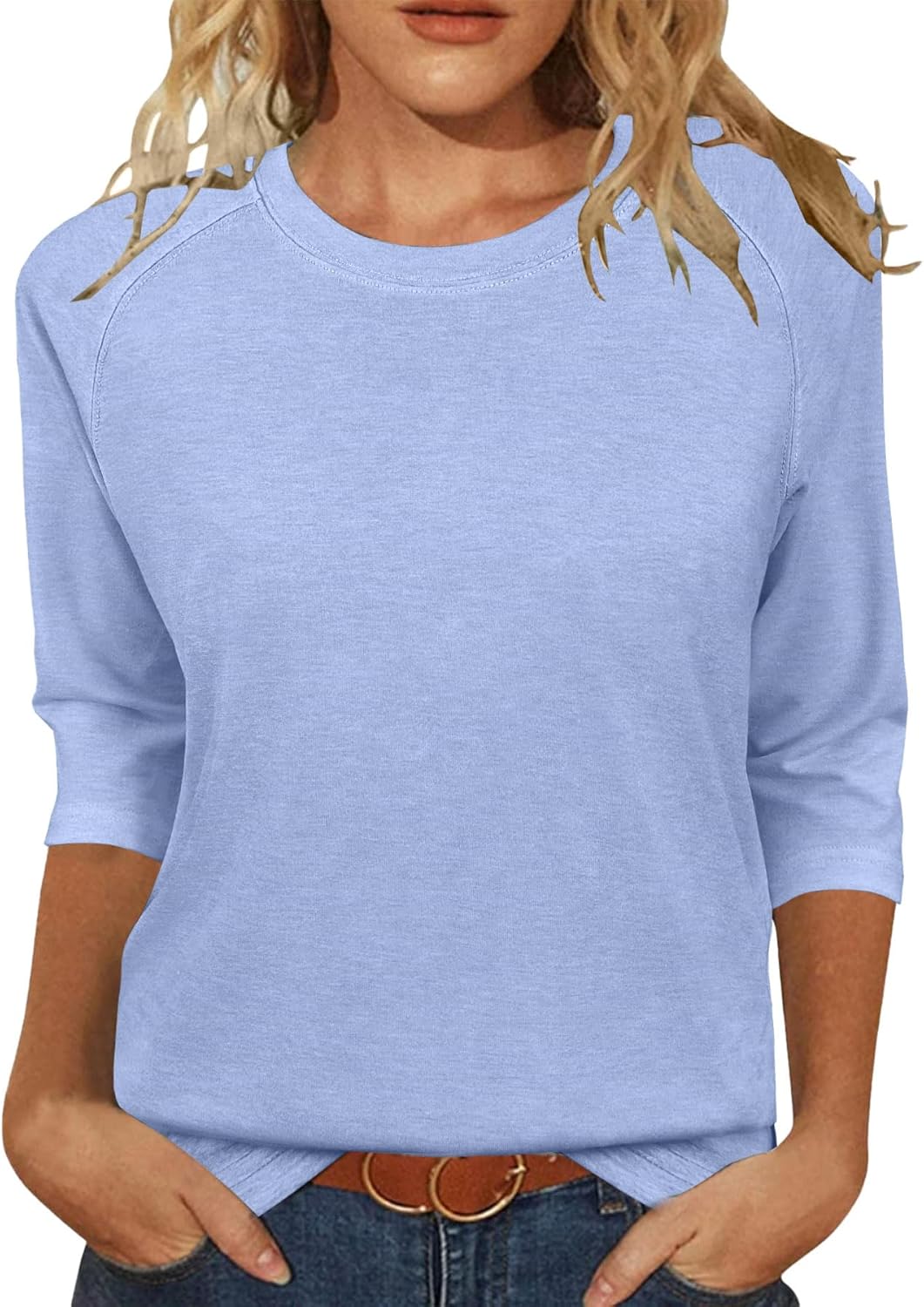 3/4 Sleeve Crew Neck Shirts Loose Fit Tunic Blouses Summer Tees