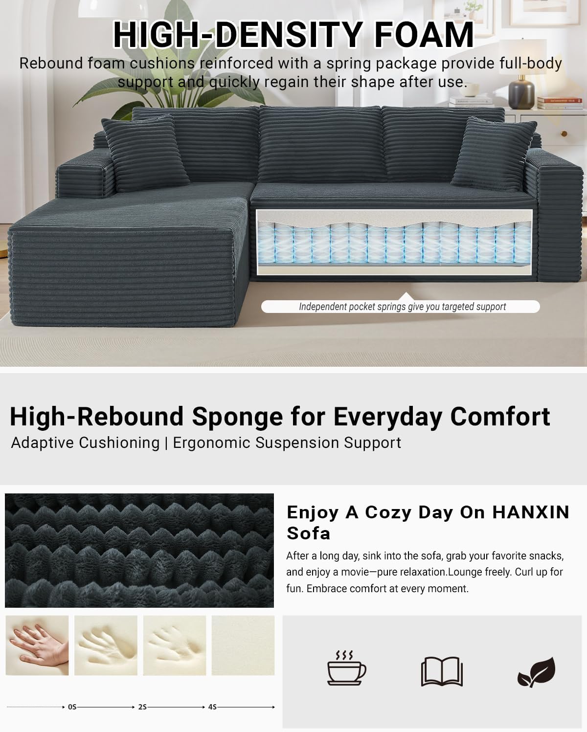 105 Inch Cloud Sectional Couch with Deep Seat