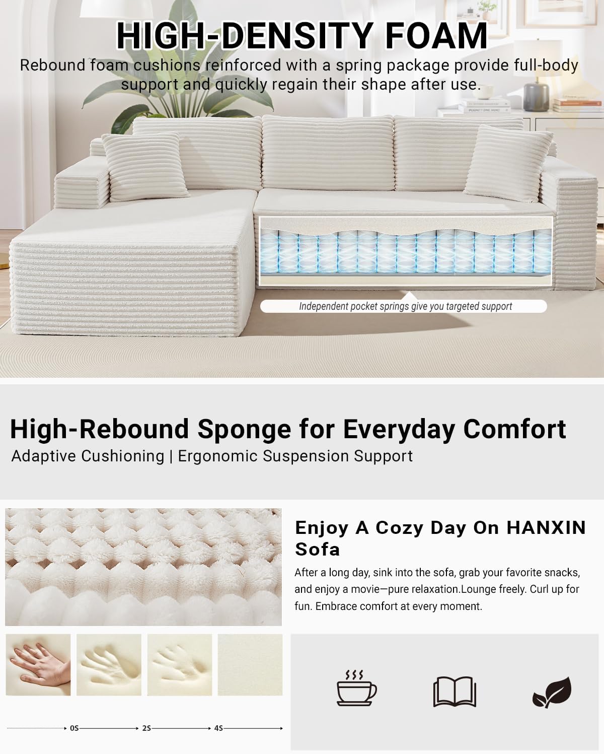 105 Inch Cloud Sectional Couch with Deep Seat