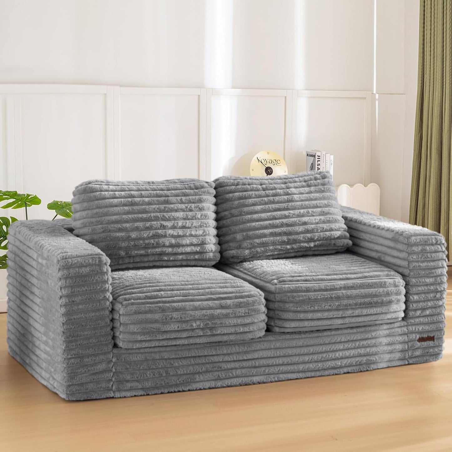 Plush Giant Bean Bag Sofa for Adults Floor Loveseat Chair with Armrests White