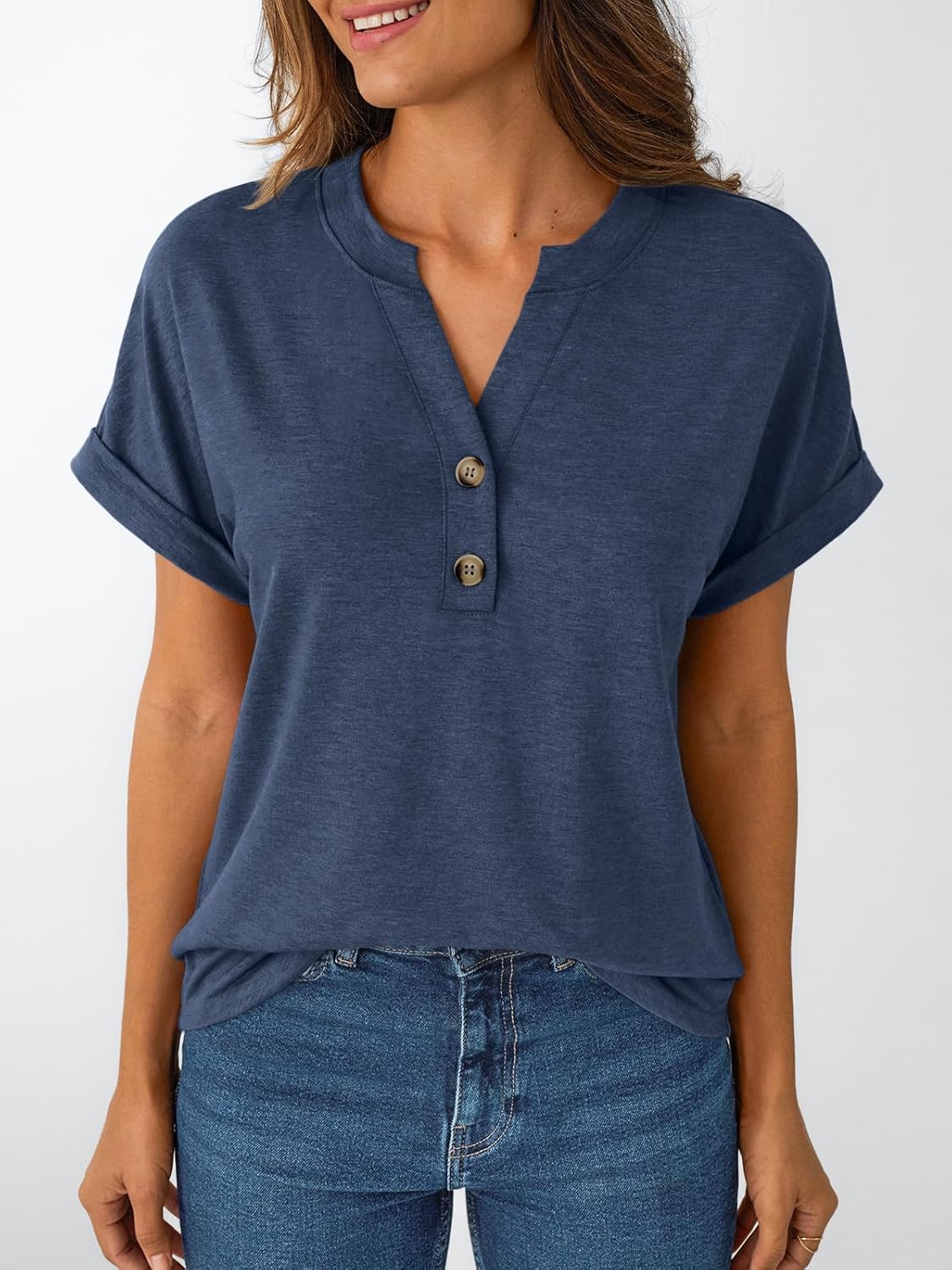 Women's Short Sleeve Shirts Henley Dressy Casual Summer Tops