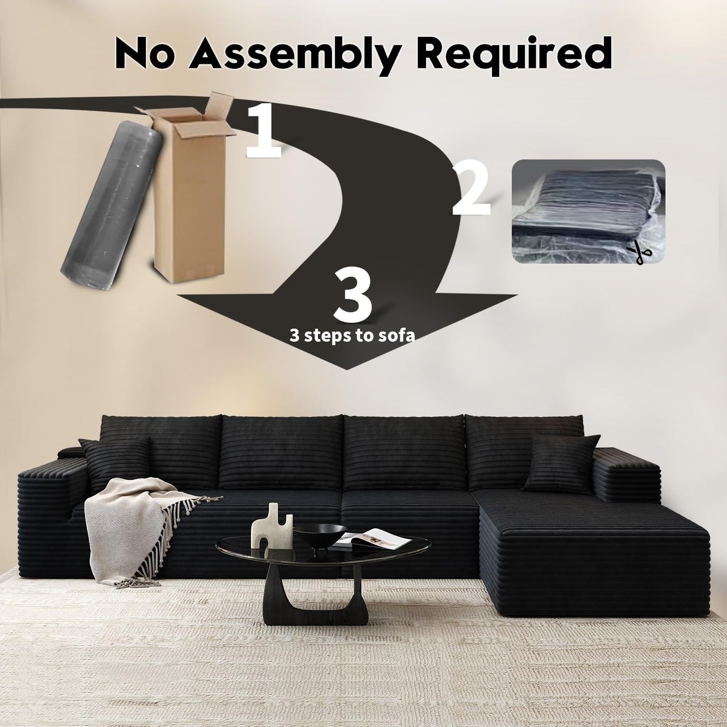 107.5" Cloud Modular Sectional Sofa with 1 Ottoman