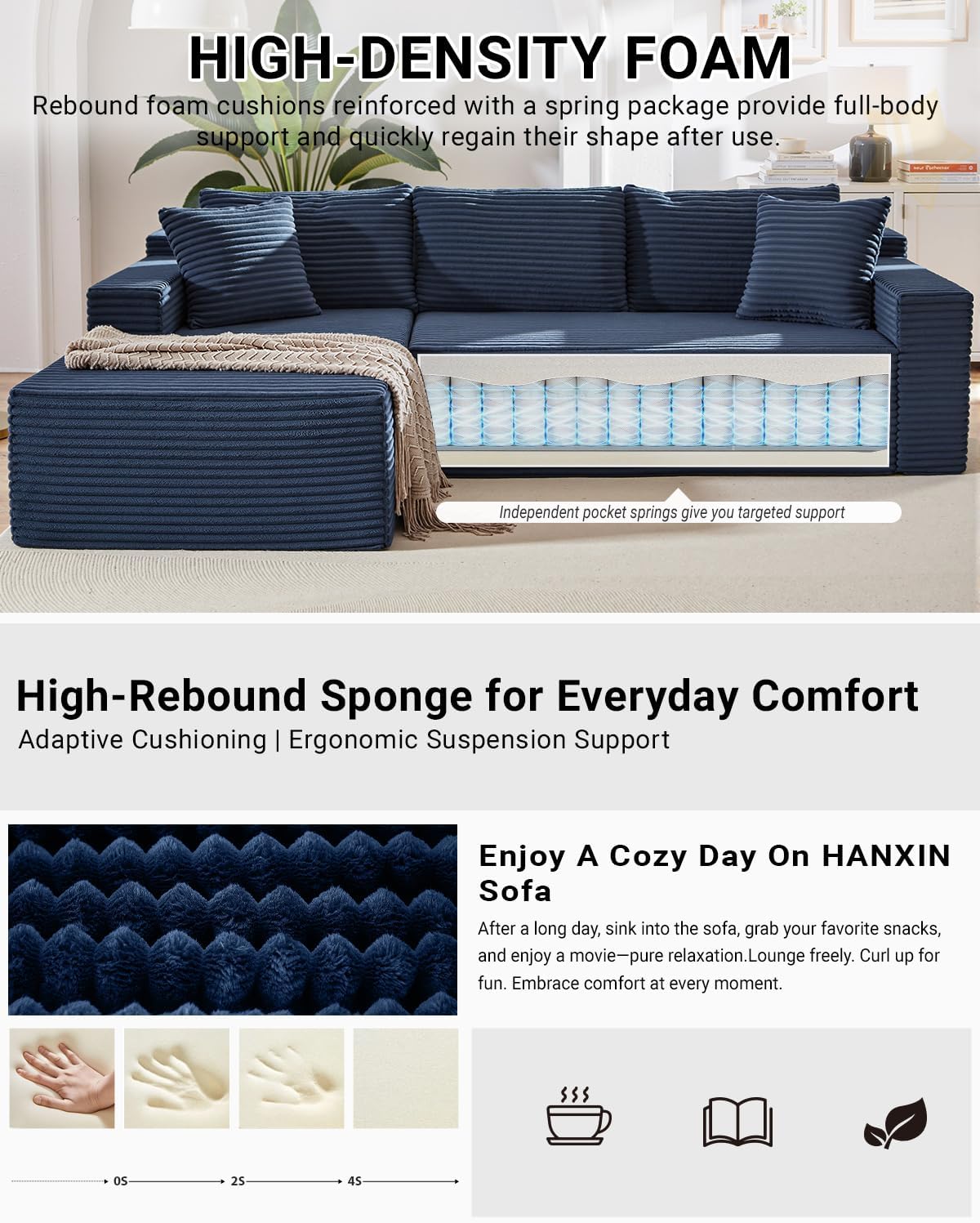 105 Inch Cloud Sectional Couch with Deep Seat