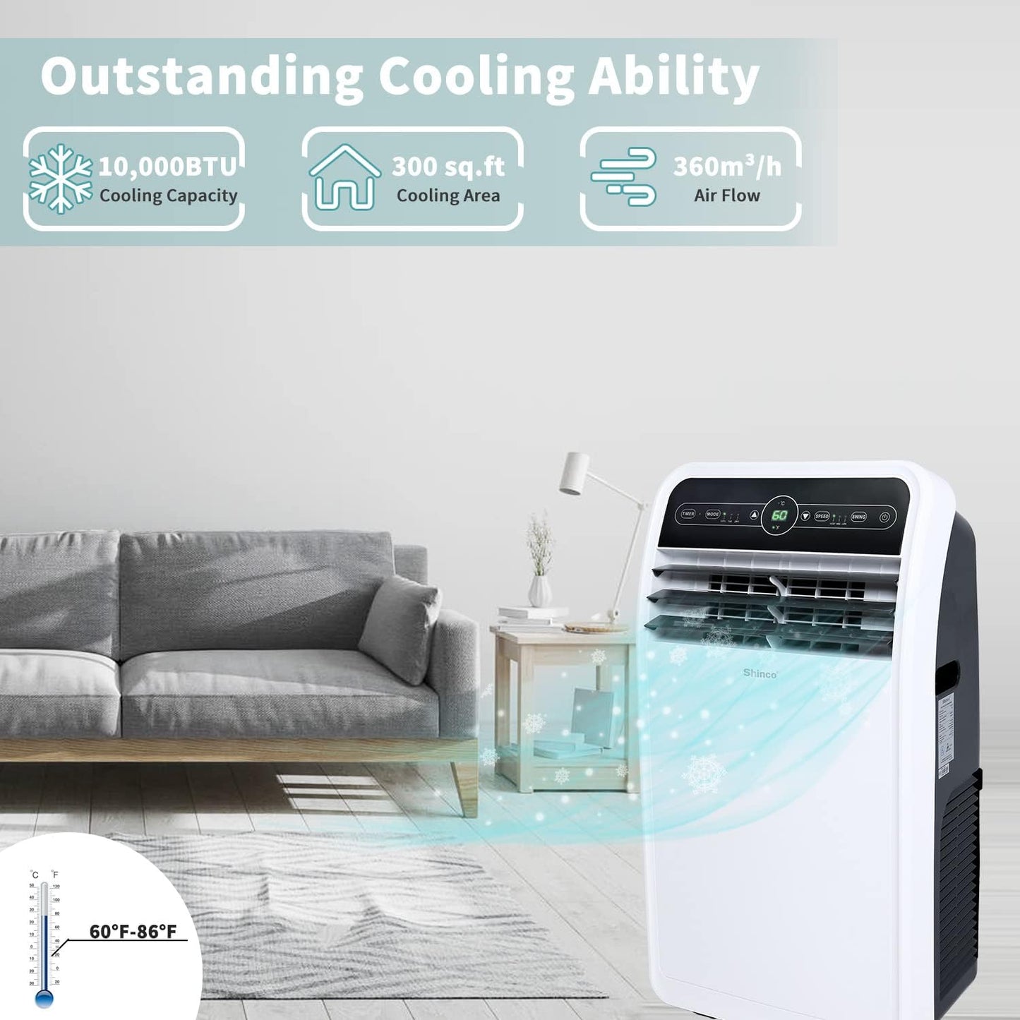 10,000 BTU Portable AC Wi-Fi Dehumidifier Fan Timer for 300 Sq.Ft with Window Kit