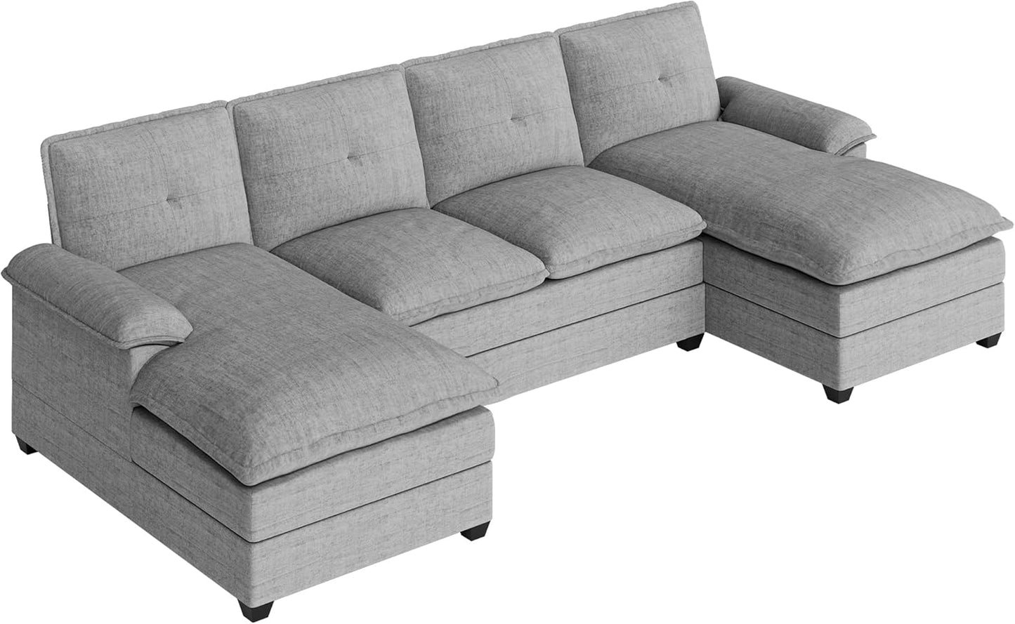110 Inch U Shaped Sectional Sofa with Double Chaise Black
