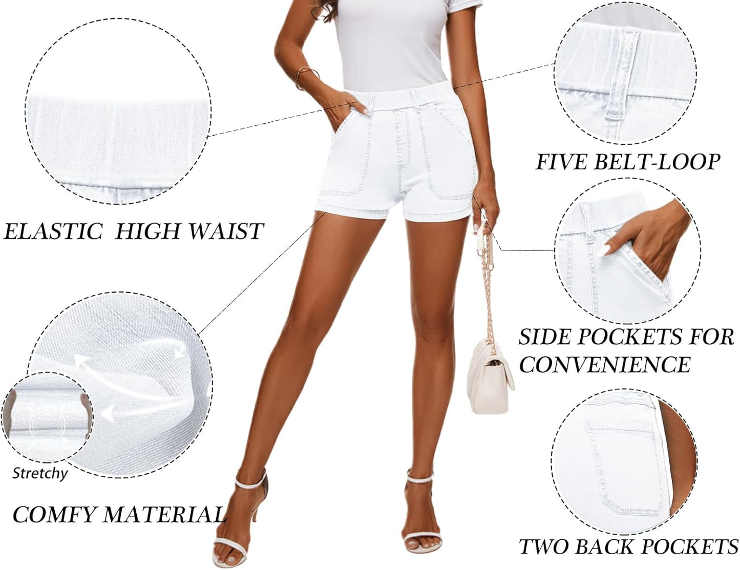 Womens Jean Shorts High Waisted Summer Cotton Elastic Waist Denim Shorts with Pockets