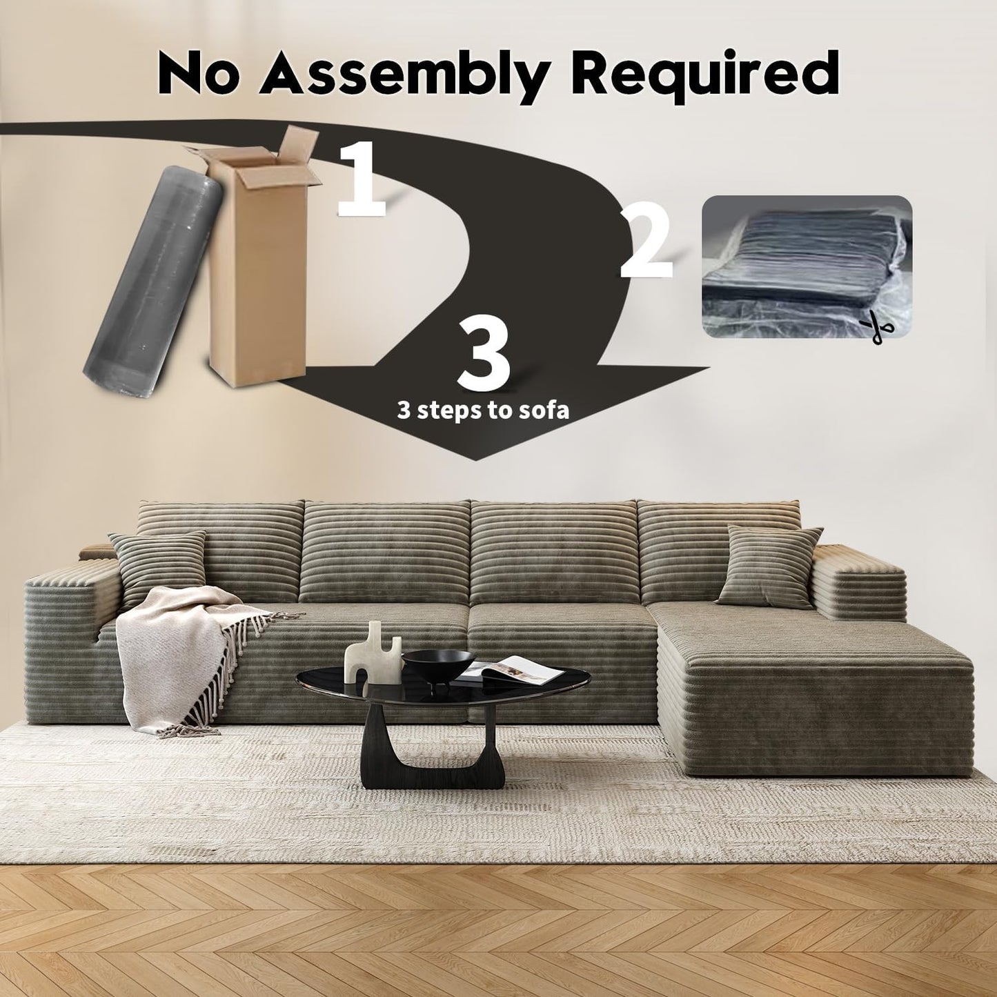107.5" Cloud Modular Sectional Sofa with 1 Ottoman
